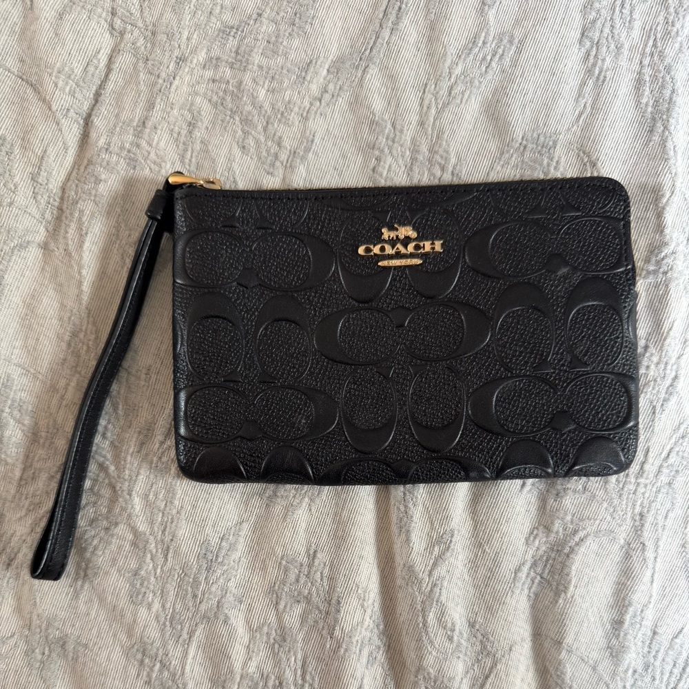 Coach Embossed Black Wristlet